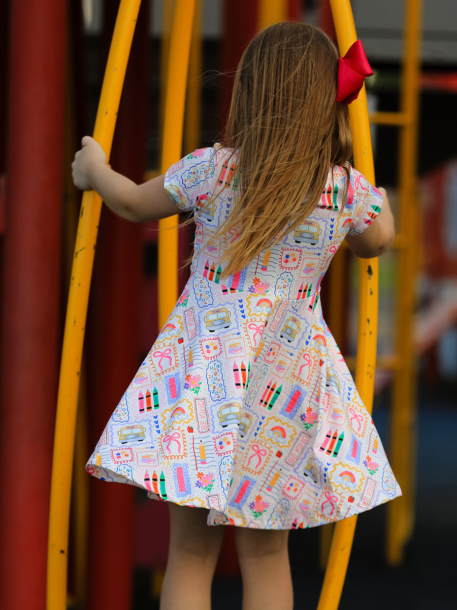 short sleeve girls dress Girls Soft Cotton Jersey Short Sleeve Twirly Dress | White / 8Y