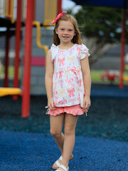 BACK TO SCHOOL Girl's Summer Bow Short Sleeve Shorts Set