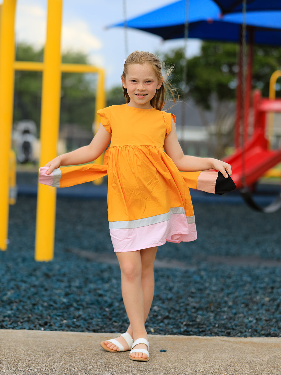 Back To School Pencil Girls Dress Color Block Bow Dress 5