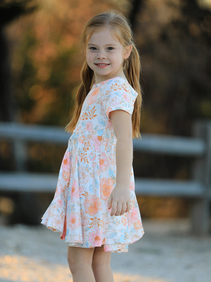 Spring and Summer Floral Print Milk Silk Girls Dress