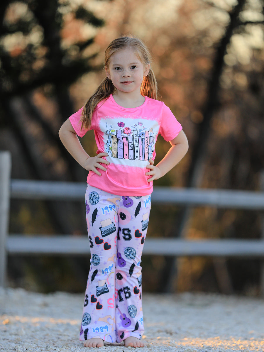 Valentine's Day TS 1989 Print Pink Short Sleeve Top +Pants Set