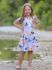 Fall Halloween Cartoon Girls Pumpkin Print Milk Silk Dress