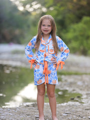 Thanksgiving Day Pumpkin Floral Print Girls Pajamas Set