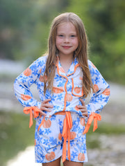 Thanksgiving Day Pumpkin Floral Print Girls Pajamas Set