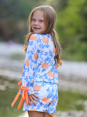 Thanksgiving Day Pumpkin Floral Print Girls Pajamas Set