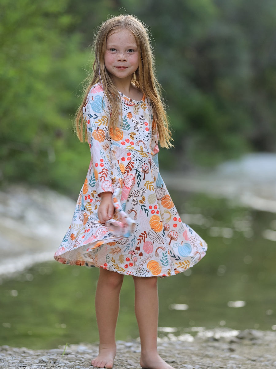 Halloween Pumpkin Leaf Print Dress