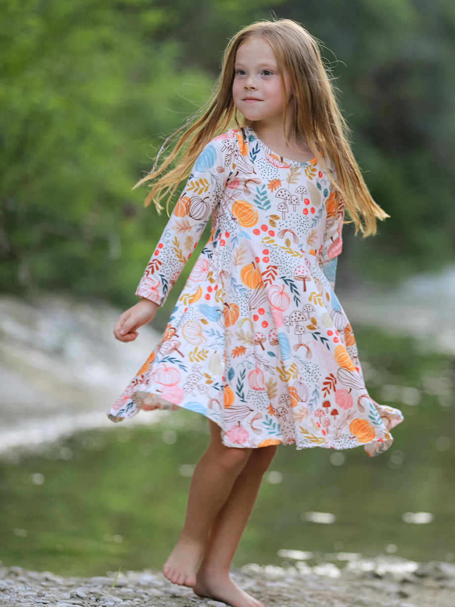 Halloween Pumpkin Leaf Print Dress