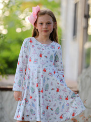 Christmas Girls Holiday Ballet-Inspired Print Dress