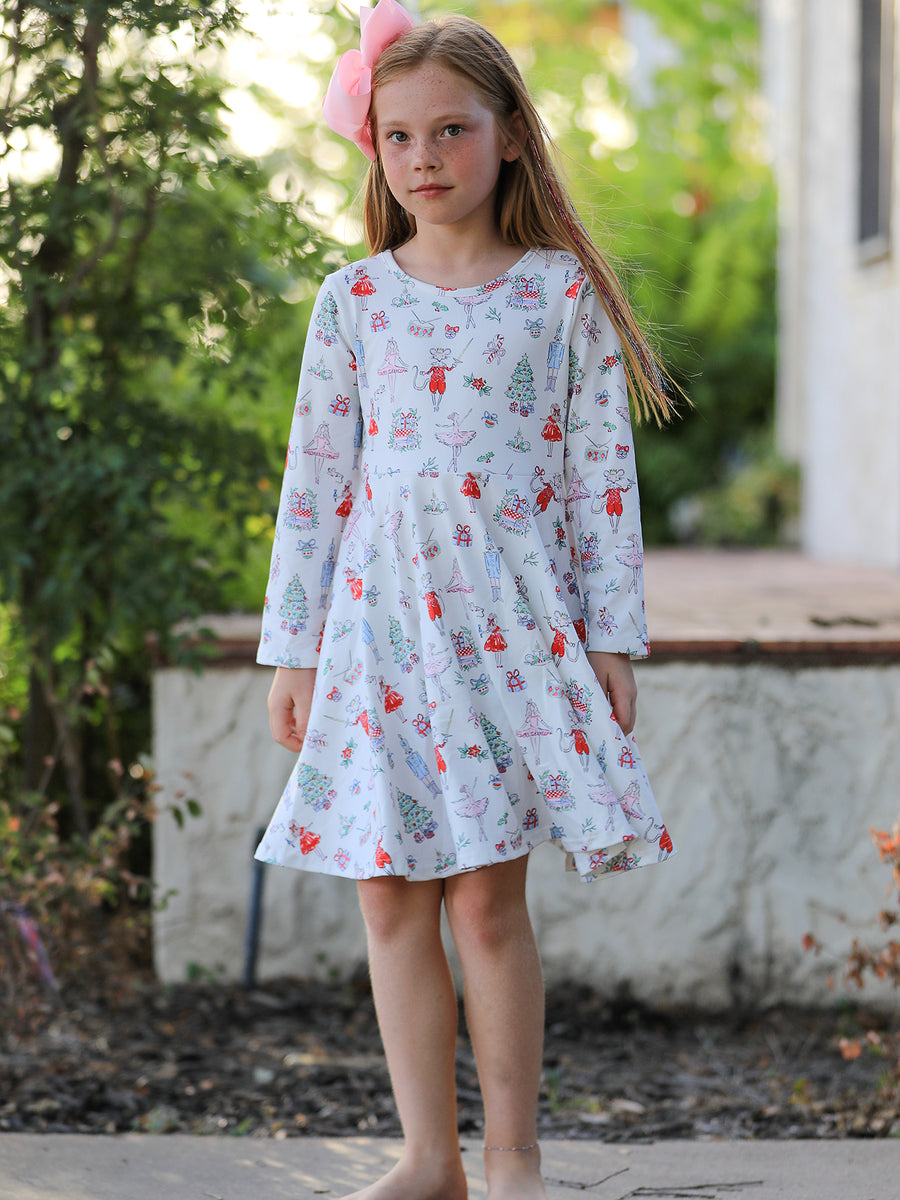 Christmas Girls Holiday Ballet-Inspired Print Dress
