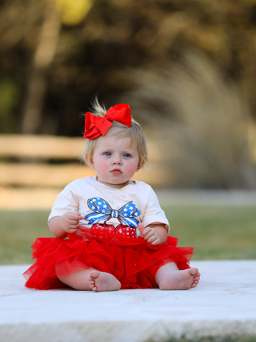 4th of july  Cherry Print Tulle Dress