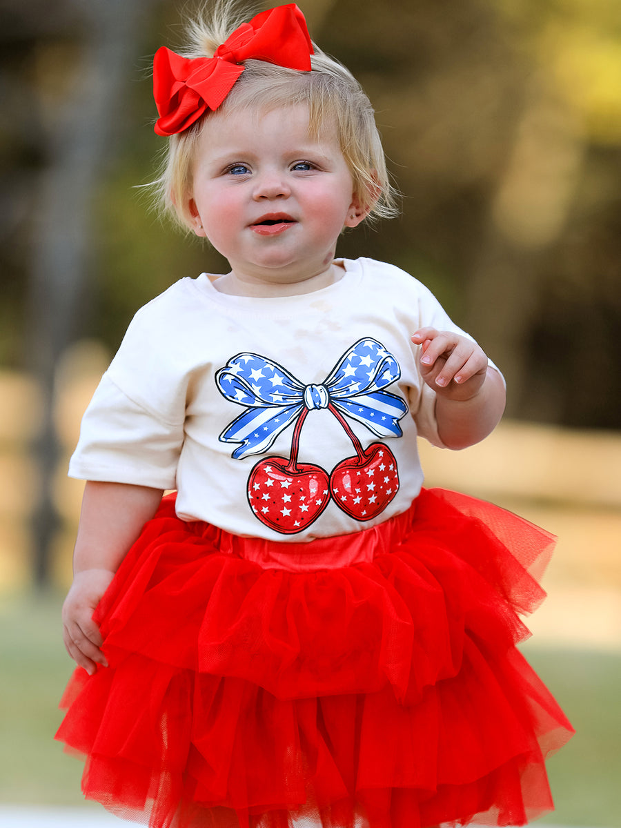 4th of july  Cherry Print Tulle Dress