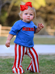 4th of july “MERICA”Top Girls Striped Bell Bottoms