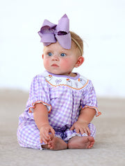 Halloween Girls Purple Smocking Ghost Bow Embroidery Plaid Romper