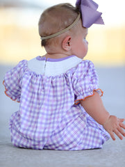 Halloween Girls Purple Smocking Ghost Bow Embroidery Plaid Romper