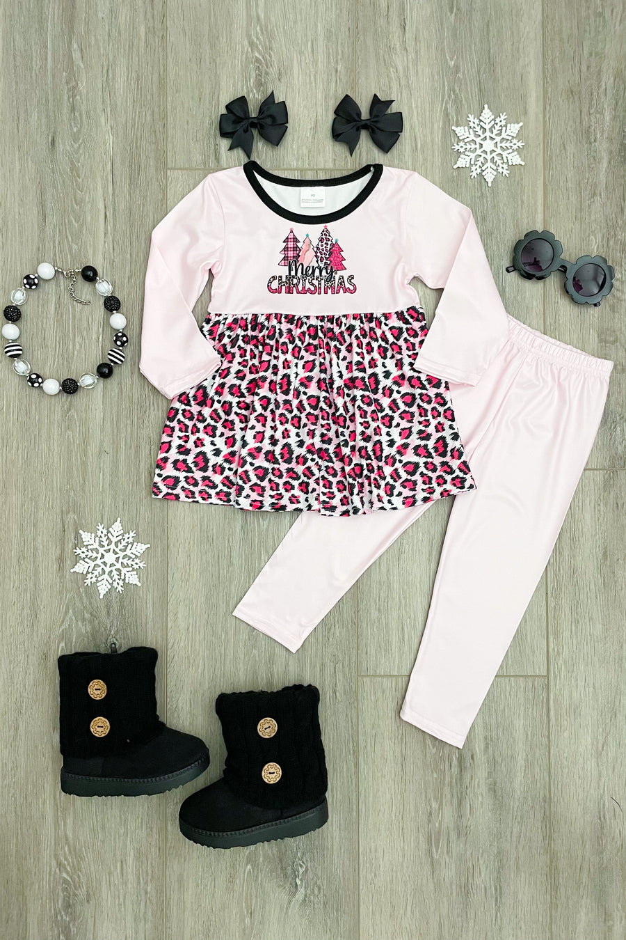 Pink Leopard 'Merry Christmas' Legging Set