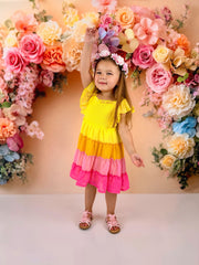 Summer Ombre Ruffle Girls Dress Smocked Strap Dress