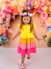 Summer Ombre Ruffle Girls Dress Smocked Strap Dress