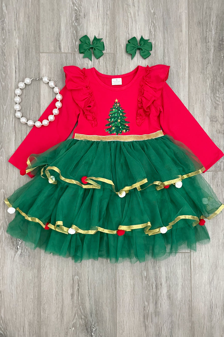 Red/Green Christmas Tree Tulle Dress