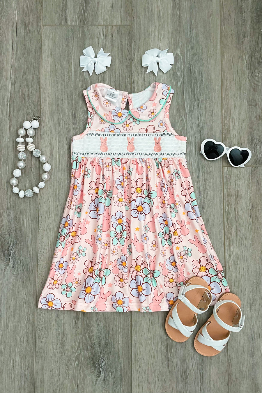 Pastel Floral Smocked Bunny Dress