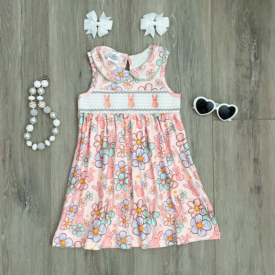 Pastel Floral Smocked Bunny Dress
