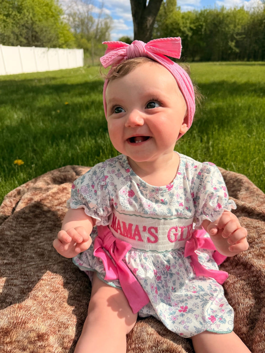 "MAMA'S GIRL" Embroidered Smocked Girls' Romper