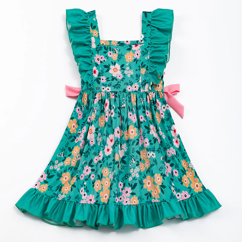 Teal Floral Bunny Easter Dress