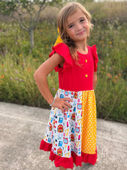 Girls Back To School Pencil Twirl Dress Ruffle Patchwork