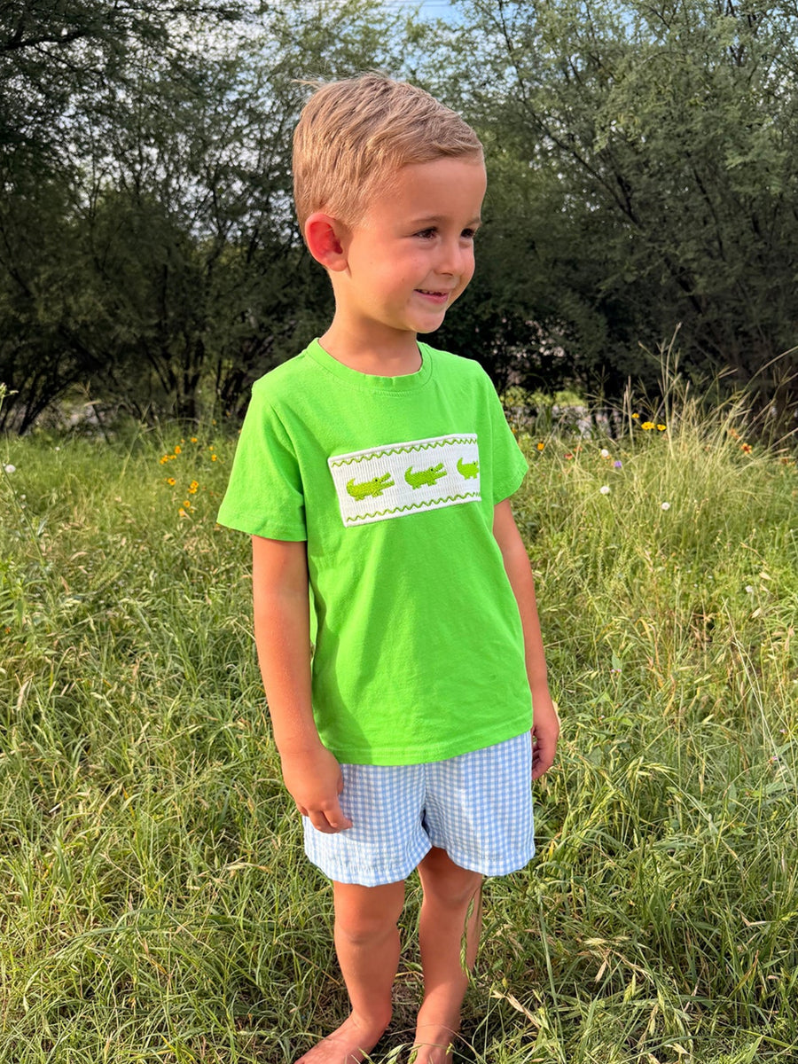 Toddler Boys Summer Crocodile Embroidered Plaid Shorts Set