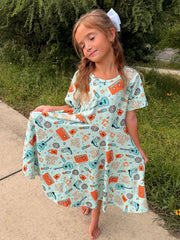 Girls Music Guitar Short Sleeve Twirl Dress