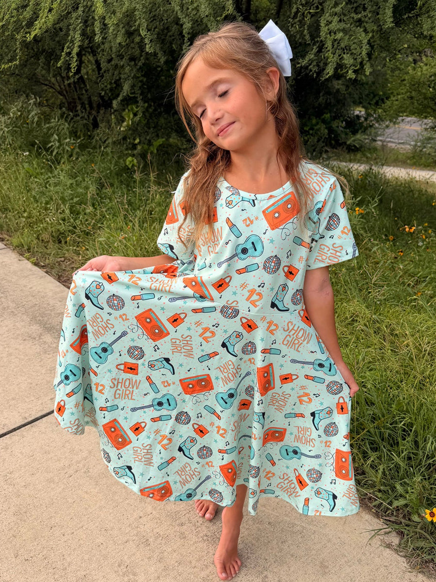 Girls Music Guitar Short Sleeve Twirl Dress