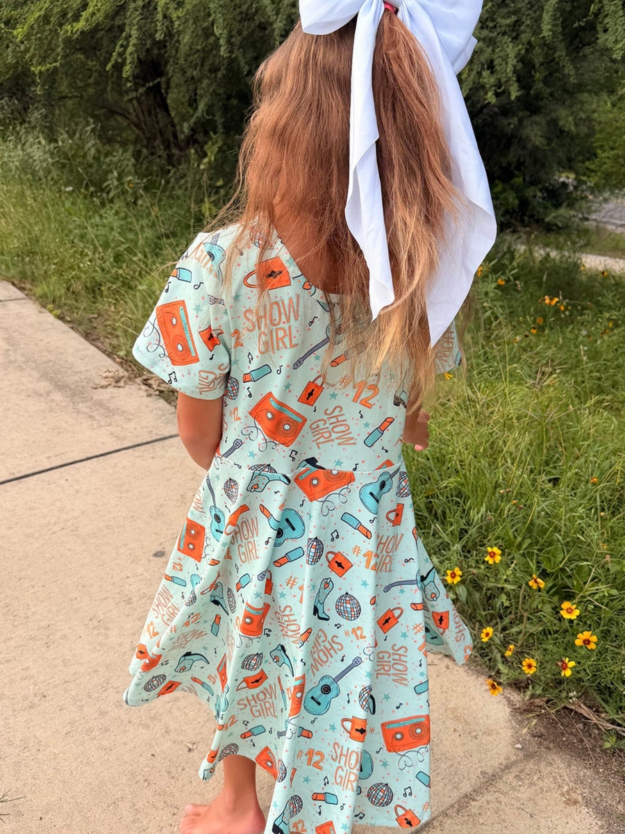 Girls Music Guitar Short Sleeve Twirl Dress