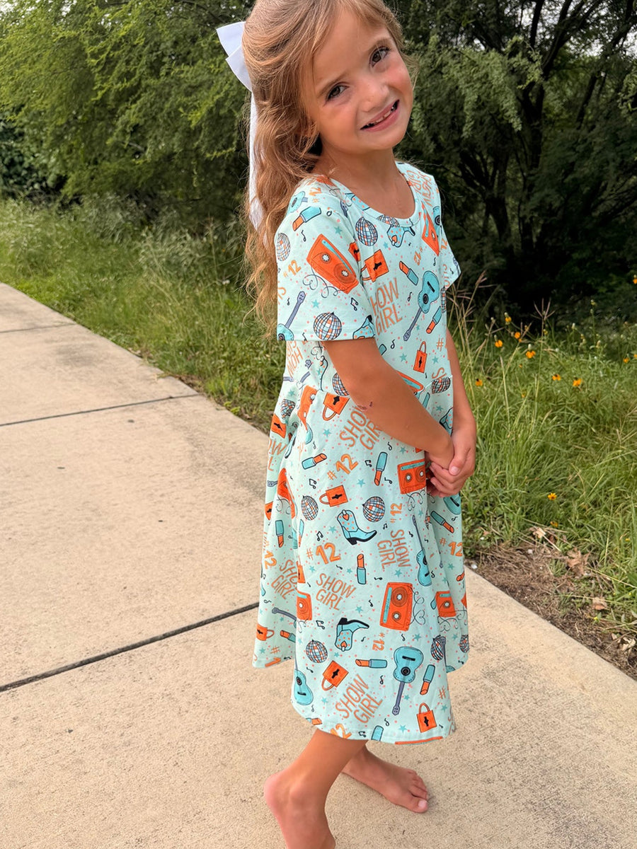 Girls Music Guitar Short Sleeve Twirl Dress