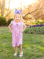 Summer Purple Floral Bow Ruffle Girls Dress