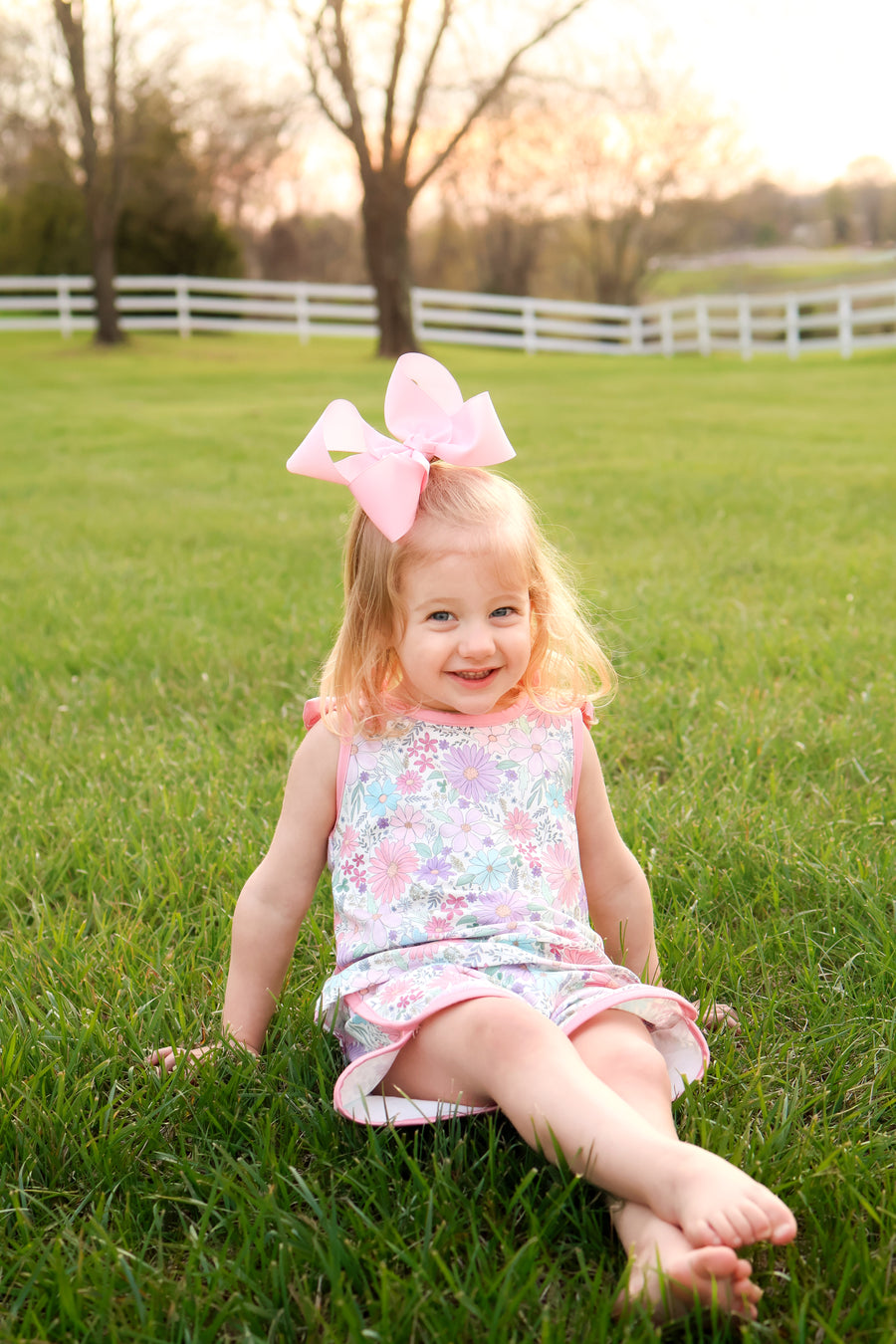 Girls Pink Floral Sleeveless Vest Top and Shorts Set