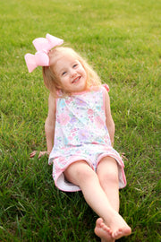 Girls Pink Floral Sleeveless Vest Top and Shorts Set