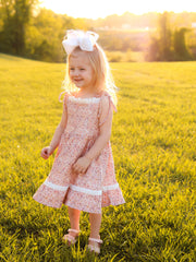Summer Organic Cotton Floral Girls Bow Spaghetti Strap Ruffle Dress