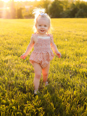 Summer Organic Cotton Floral Bow Spaghetti Strap Baby Girls Romper with Headband