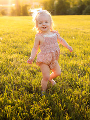 Summer Organic Cotton Floral Bow Spaghetti Strap Baby Girls Romper with Headband