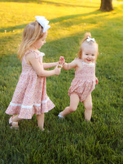 Summer Organic Cotton Floral Bow Spaghetti Strap Baby Girls Romper with Headband