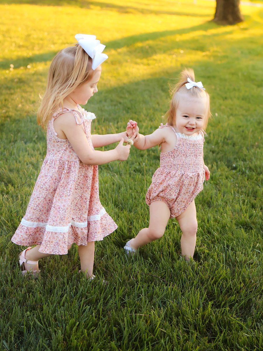 Summer Organic Cotton Floral Bow Spaghetti Strap Baby Girls Romper with Headband