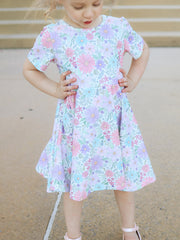 Spring Pastel Floral Girls Casual Dress