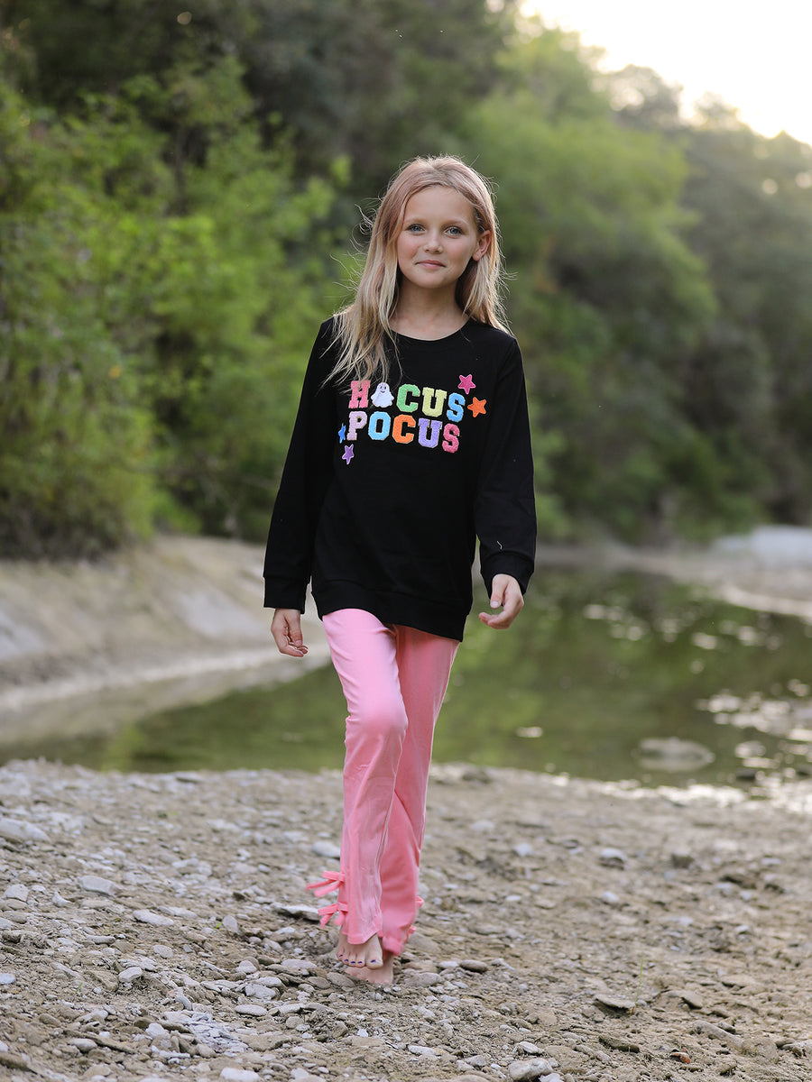 Halloween Black Top + Pink Bell Bottoms