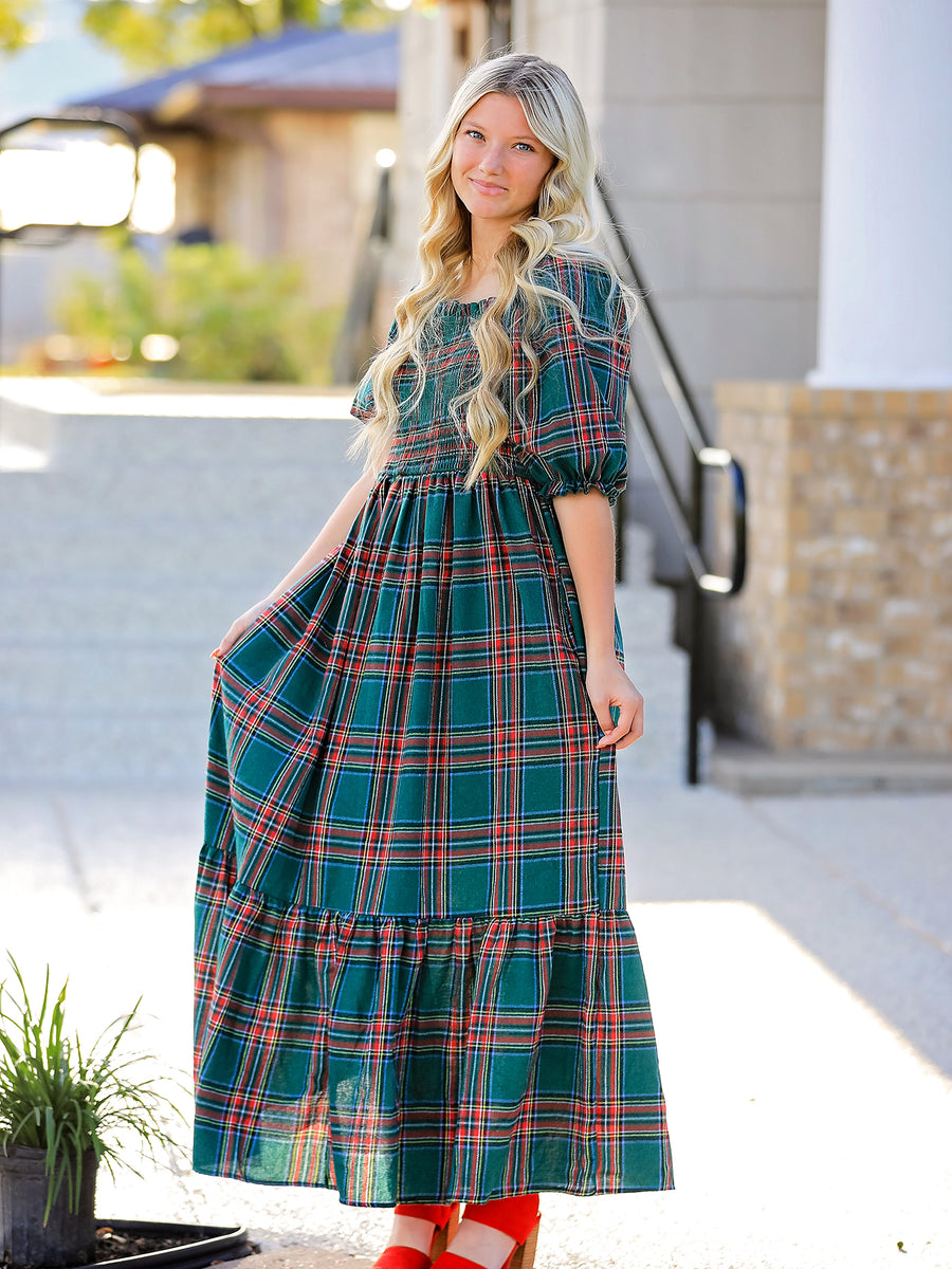 Christmas Green Plaid Mommy and Me Matching Dress