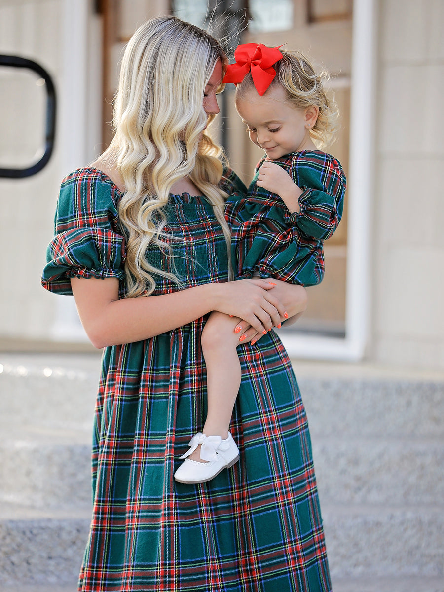 Christmas Green Plaid Mommy and Me Matching Dress
