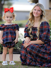 Mommy & Me Christmas Plaid Dresses & Baby Bloomer Set
