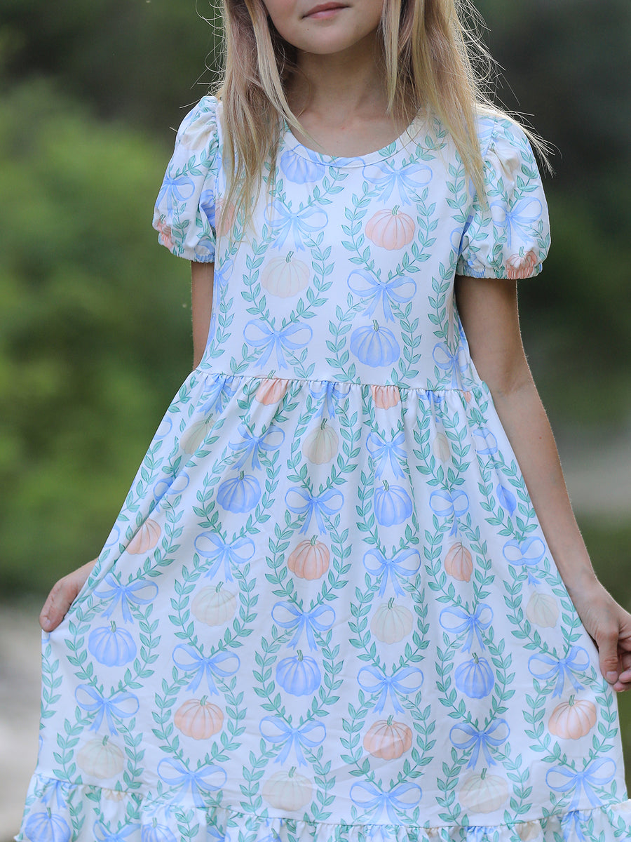 Playful Fall Halloween & Thanksgiving Pumpkin Girls Dress