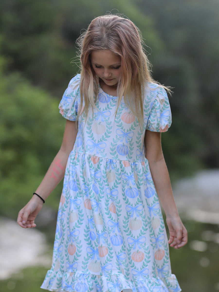 Playful Fall Halloween & Thanksgiving Pumpkin Girls Dress