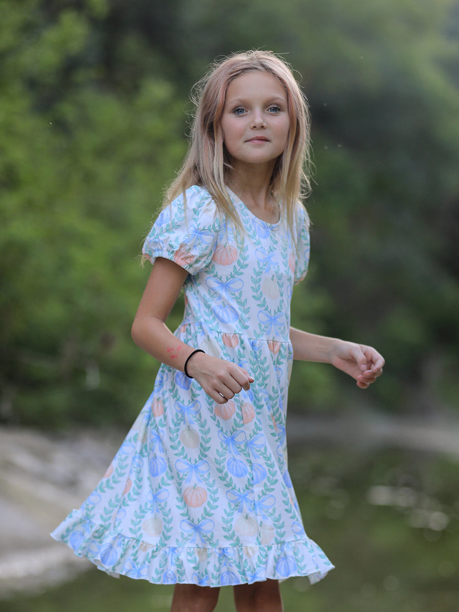 Playful Fall Halloween & Thanksgiving Pumpkin Girls Dress
