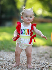 Back-To-School Embroidery Girls' Romper