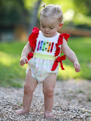 Back-To-School Embroidery Girls' Romper